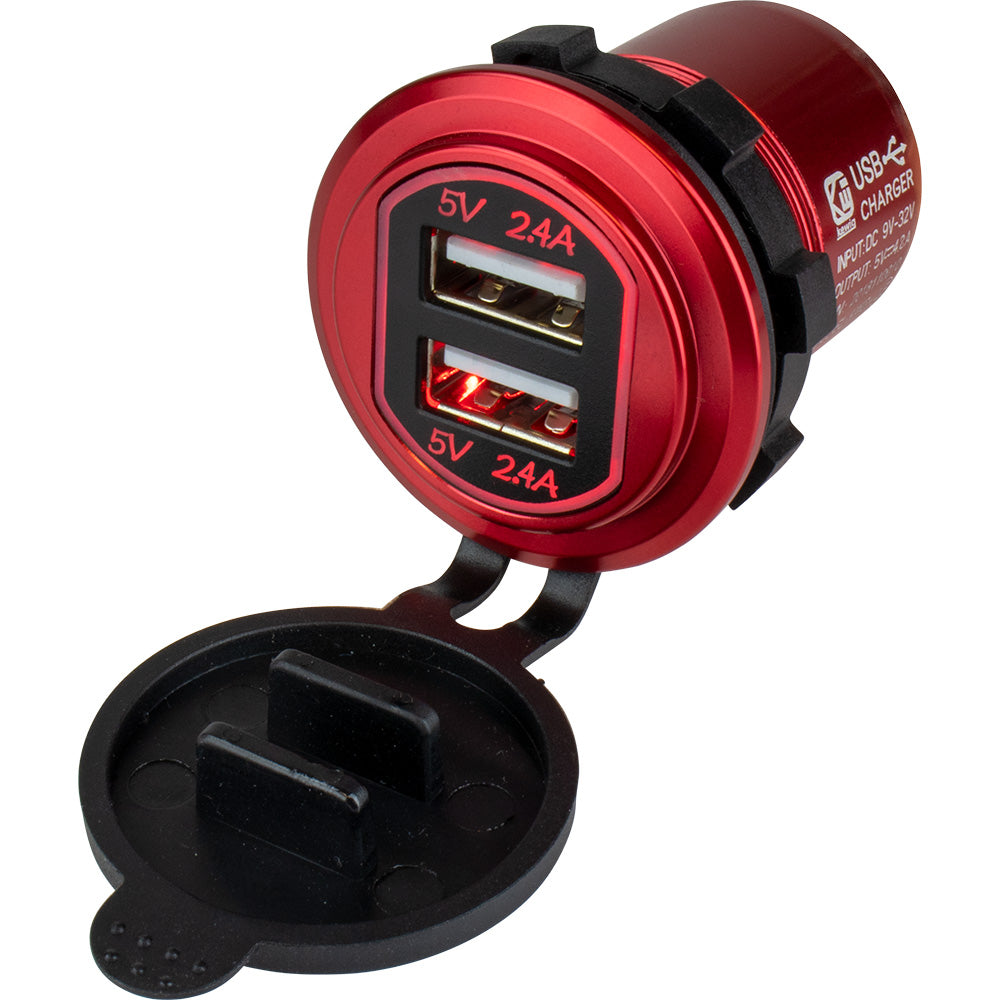 SeaDog Round Red Dual USB Charger w1 Quick Charge Port