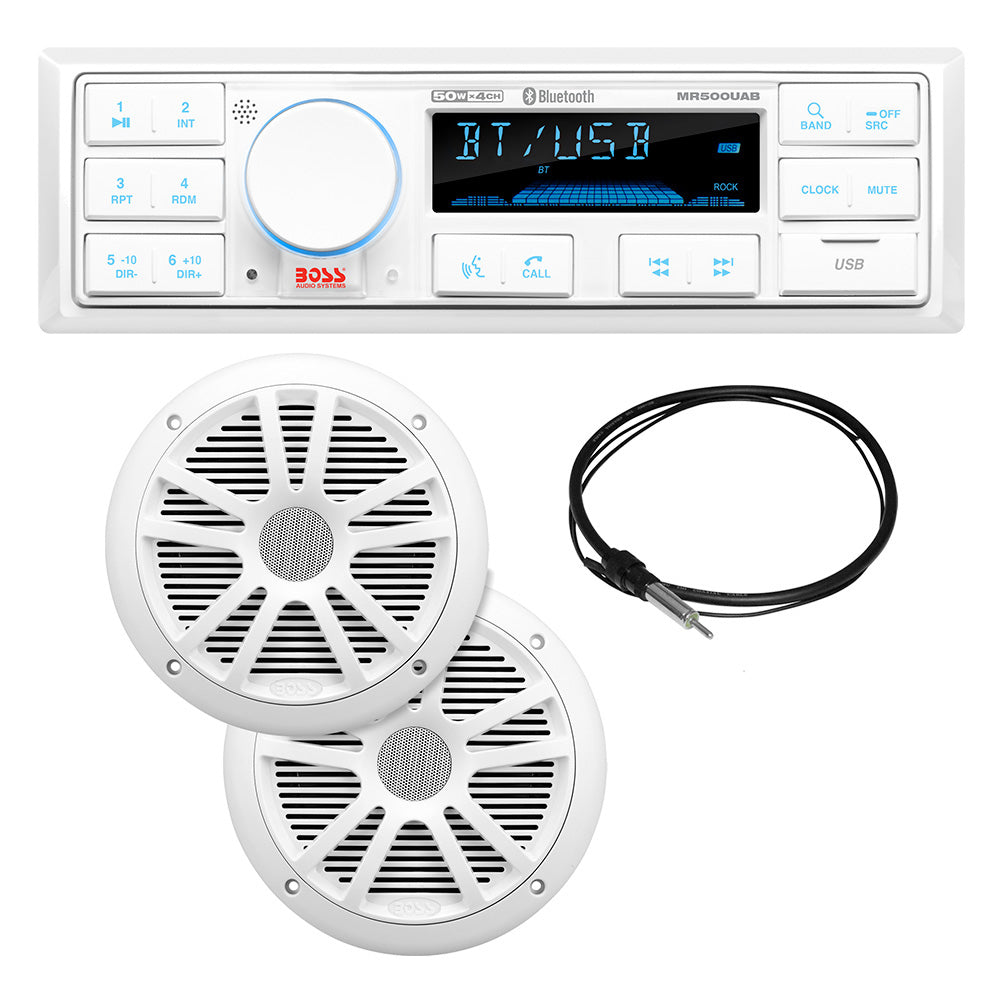 Boss Audio MCK500WB6 Kit wMR500UAB 2 MR6W Speakers MRANT10 Antenna White Remote