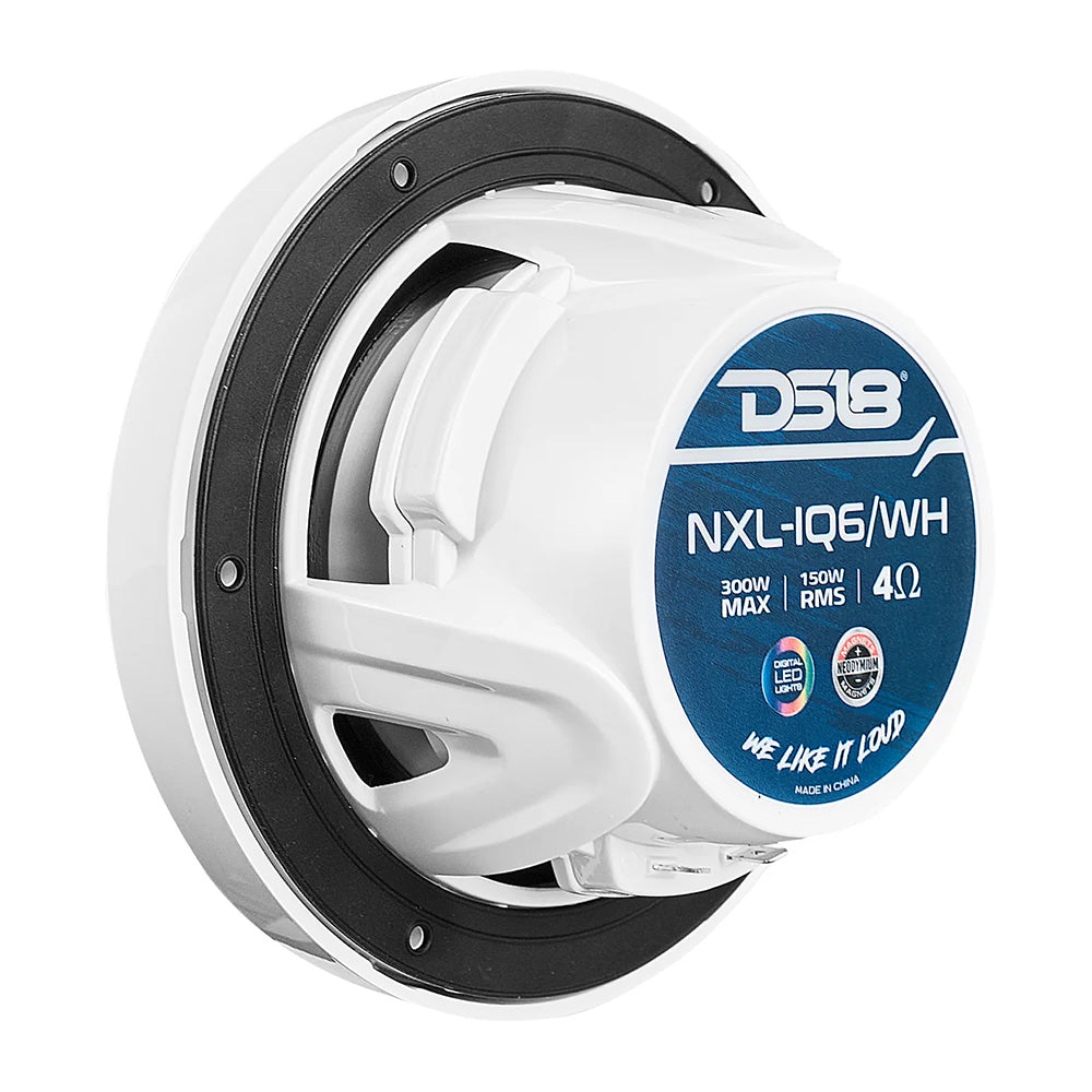 DS18 65 2Way Coaxial Marine Speakers wDigital LED Lights Bullet Tweeter White 150W 4Ohm