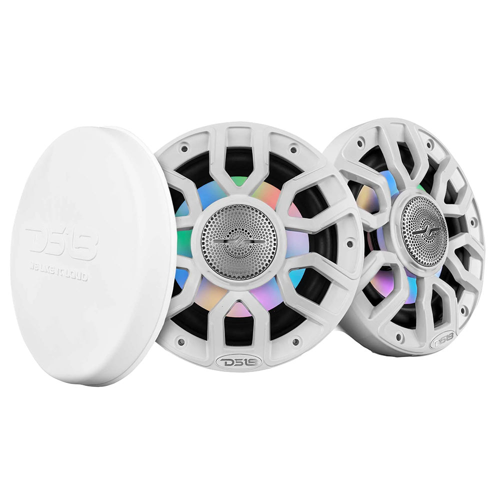 DS18 65 2Way Coaxial Marine Speakers wDigital LED Lights Bullet Tweeter White 150W 4Ohm