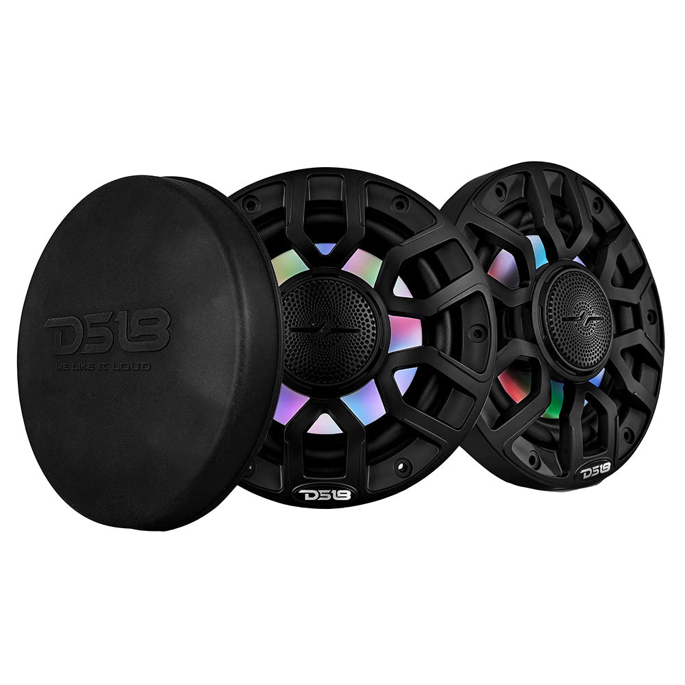 DS18 65 2Way Coaxial Marine Speakers wDigital LED Lights Bullet Tweeter Black 150W 4Ohm
