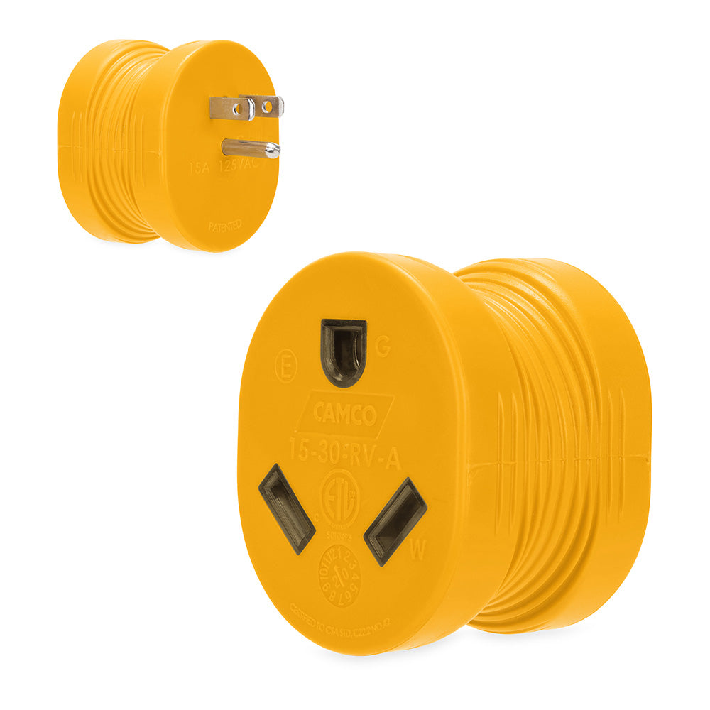 Camco Power Grip RV Adapter 15Amp Male30Amp Female