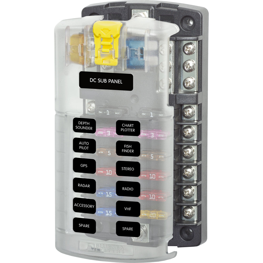 Blue Sea 5026 ST Blade Fuse Block wCover 12 Circuit wNegative Bus