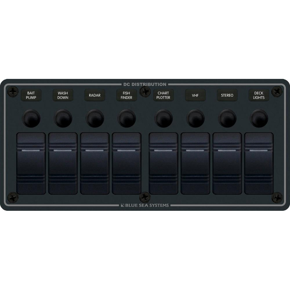 Blue Sea 8371 Water Resistant Panel 8 Position Black Horizontal Mount