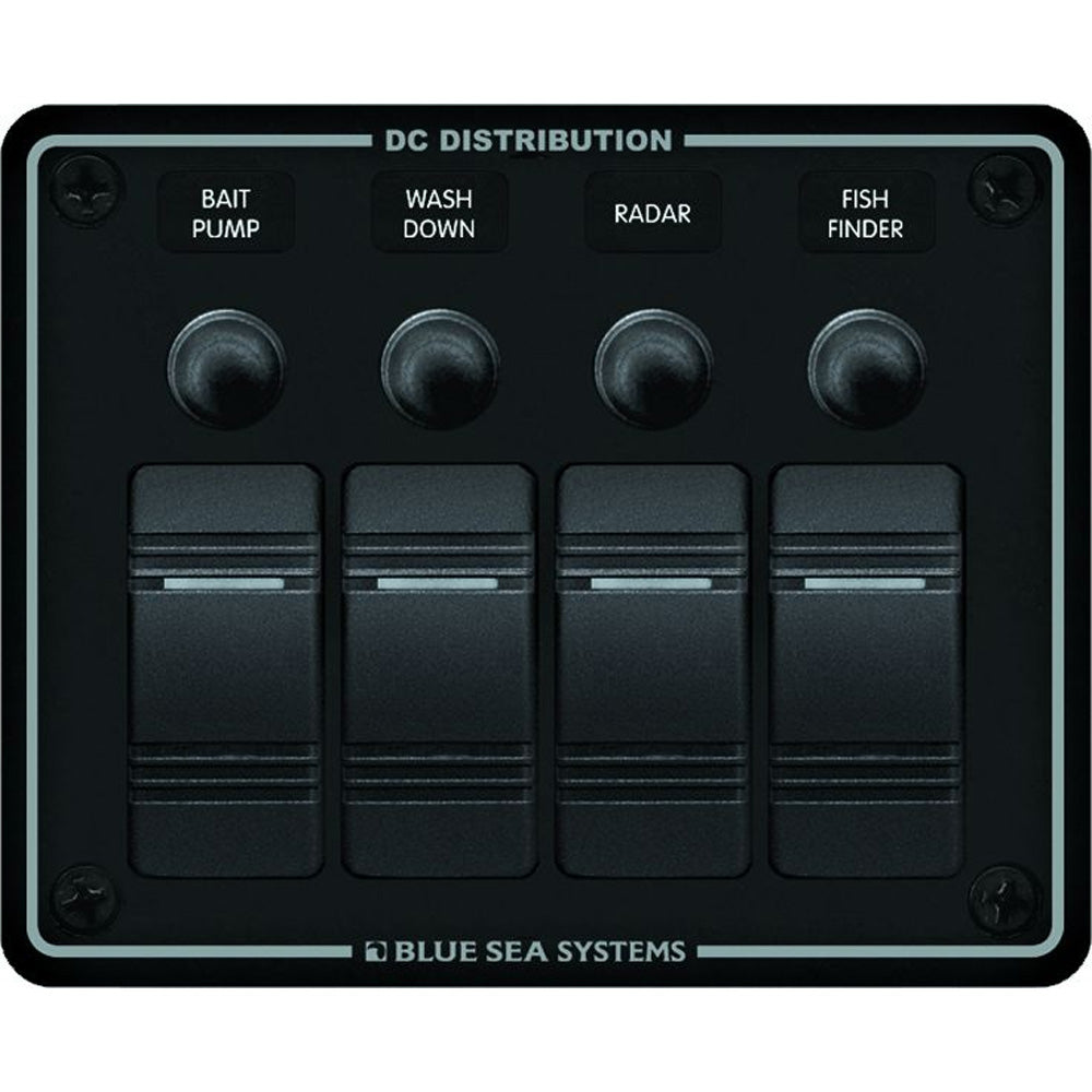 Blue Sea 8372 Water Resistant 4 Position Black Horizontal Mount Panel