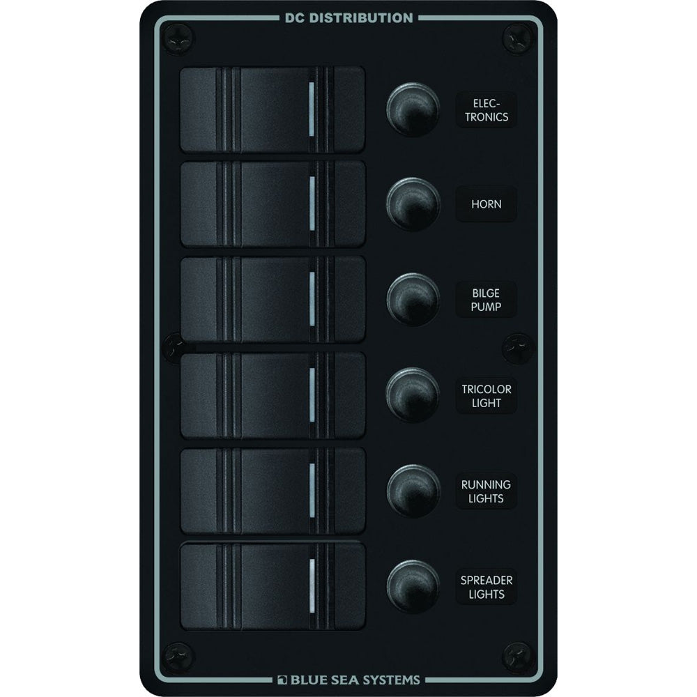 Blue Sea 8373 Water Resistant 6 Position Black Vertical Mount Panel