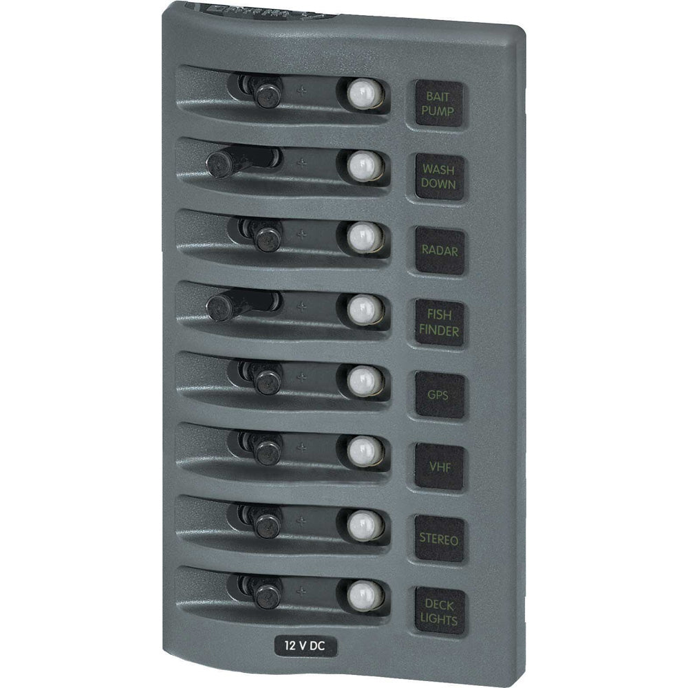 Blue Sea 4378 WeatherDeck Water Resistant Circuit Breaker Panel 8 Position Grey