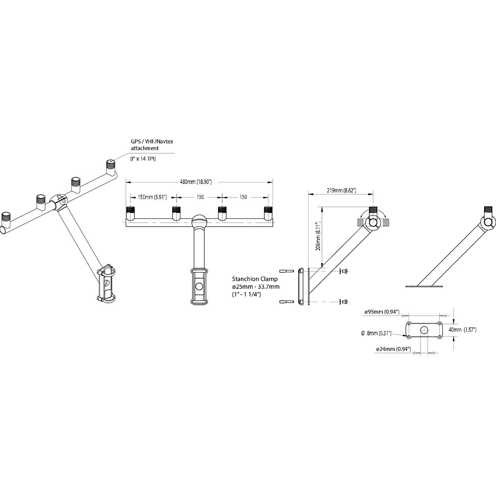 Scanstrut TB01 TBar Mount fGPSVHF Antenna