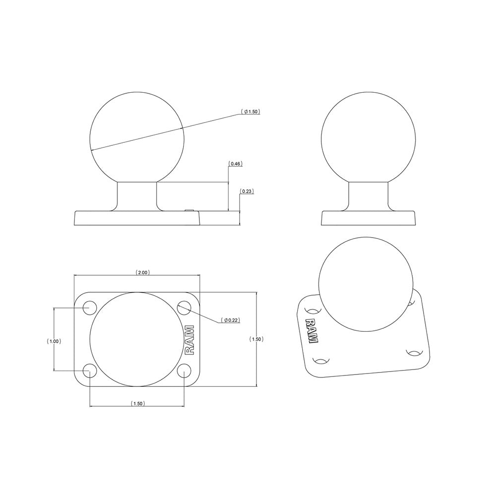 RAM Mount 15 x 2 Rectangle Base w15 Ball