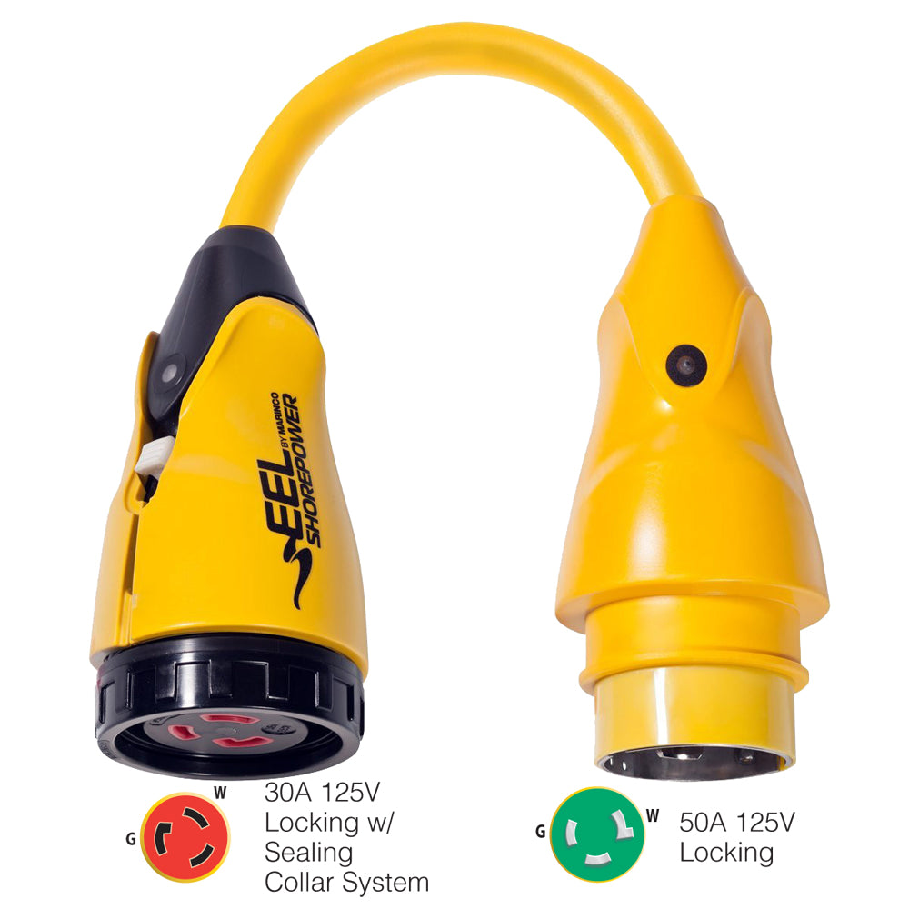 Marinco P50330 EEL 30A125V Female to 50A125V Male Pigtail Adapter Yellow