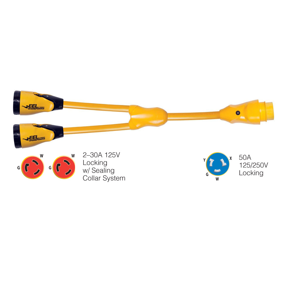 Marinco Y504230 EEL 230A125V Female to 150A125250V Male Y Adapter Yellow