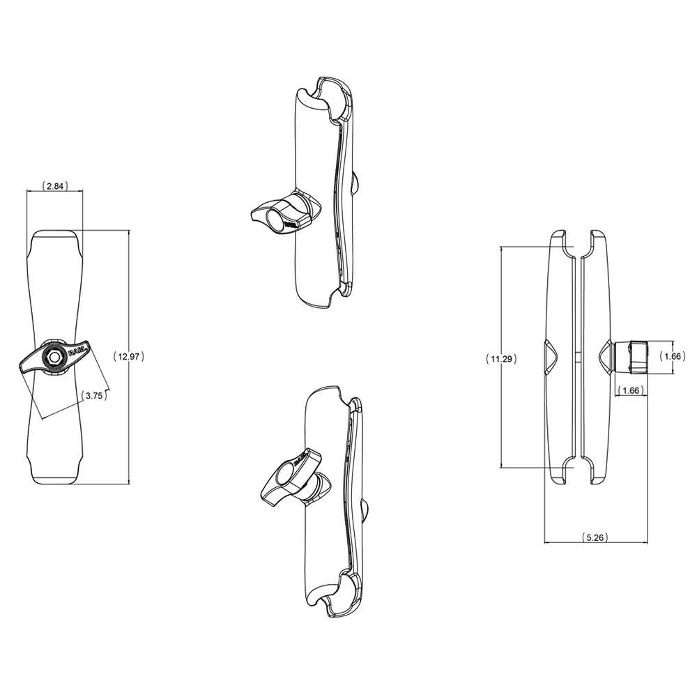 RAM Mount Long Double Socket Arm f225 Ball Bases