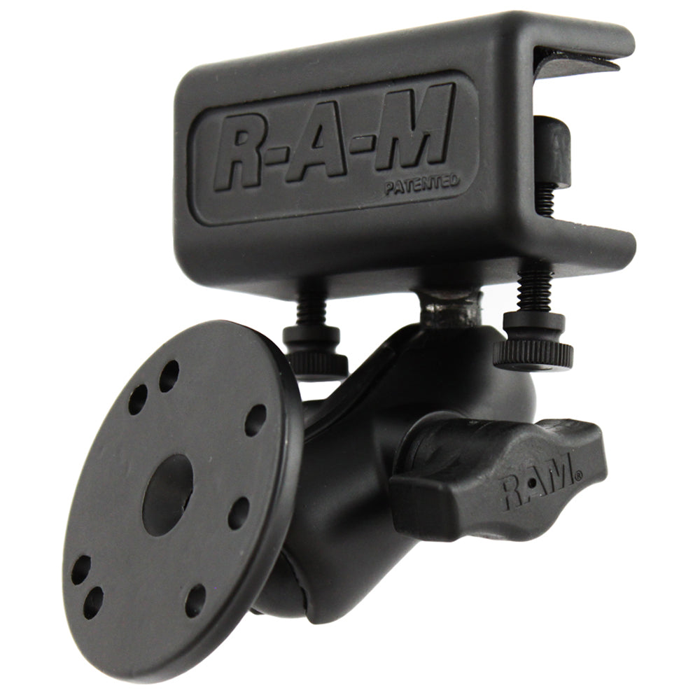 RAM Mount Glare Shield Clamp Mount wShort Double Socket Arm Round Base Adapter wAMPs Hole Pattern