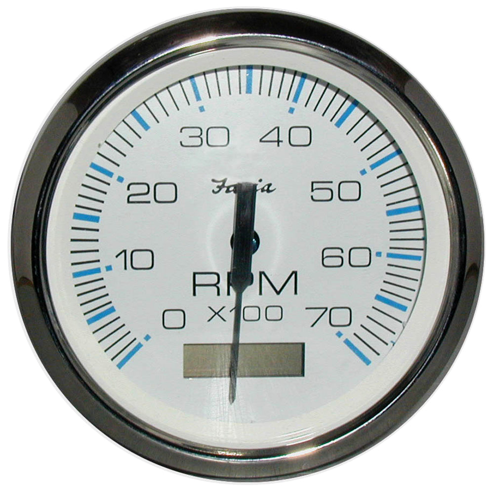 Faria Chesapeake White SS 4 Tachometer wHourmeter 7000 RPM Gas Outboard
