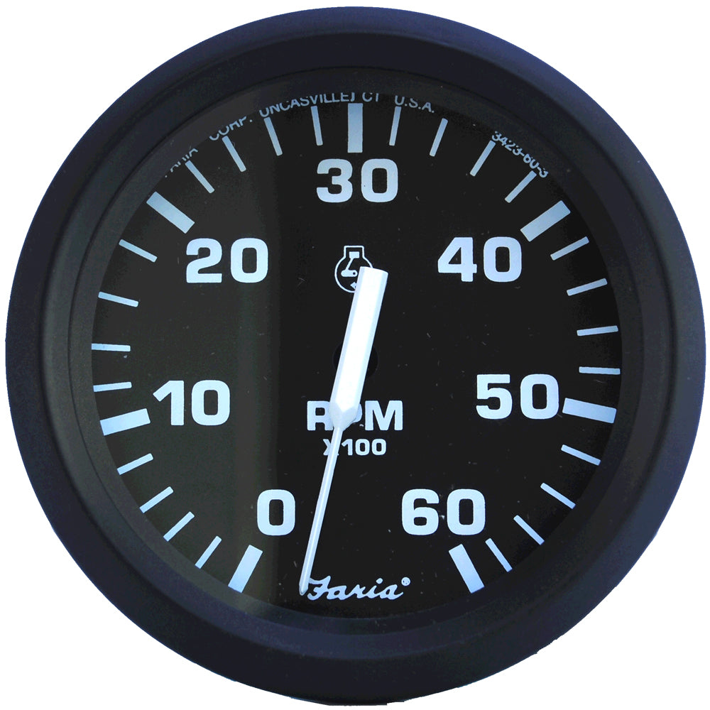Faria Euro Black 4 Tachometer 6000 RPM Gas Inboard IO