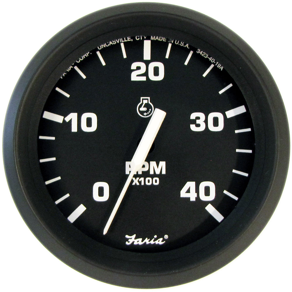 Faria Euro Black 4 Tachometer 4000 RPM Diesel Mechanical Takeoff