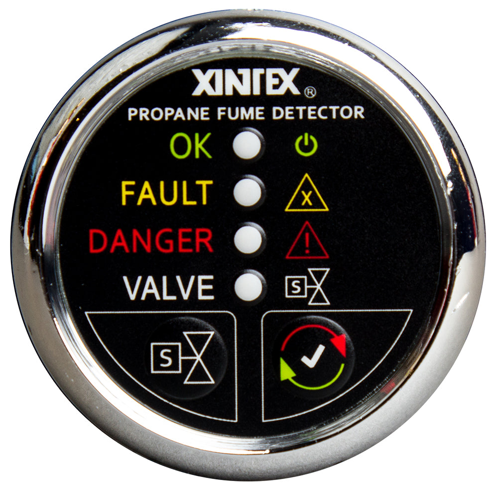 FireboyXintex Propane Fume Detector wPlastic Sensor Solenoid Valve Chrome Bezel Display