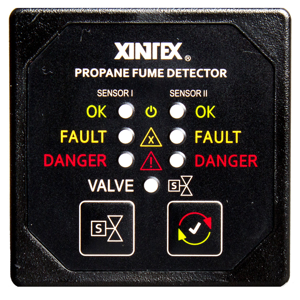 FireboyXintex Propane Fume Detector Alarm w2 Plastic Sensors Solenoid Valve Square Black Bezel Display