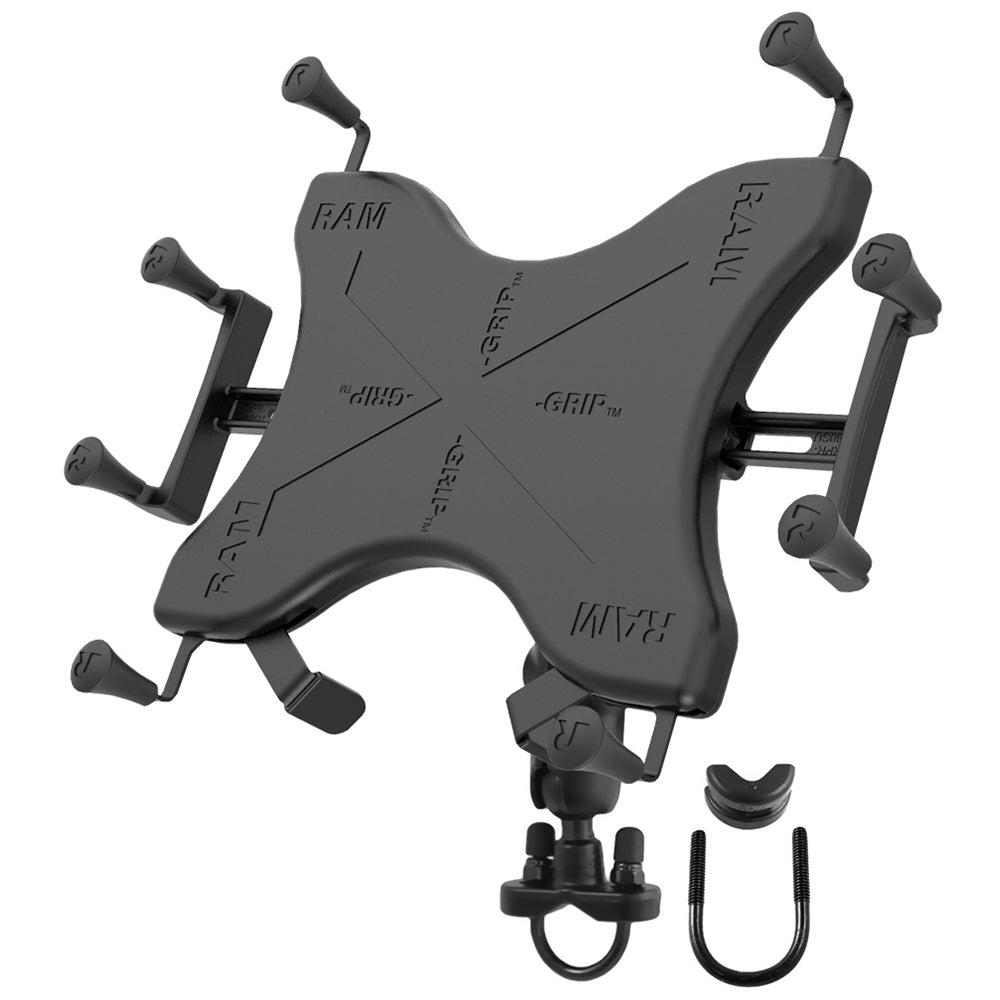 RAM Mount Handlebar Rail Mount wZinc Coated UBolt Base Universal XGrip Cradle for 10 Large Tablets