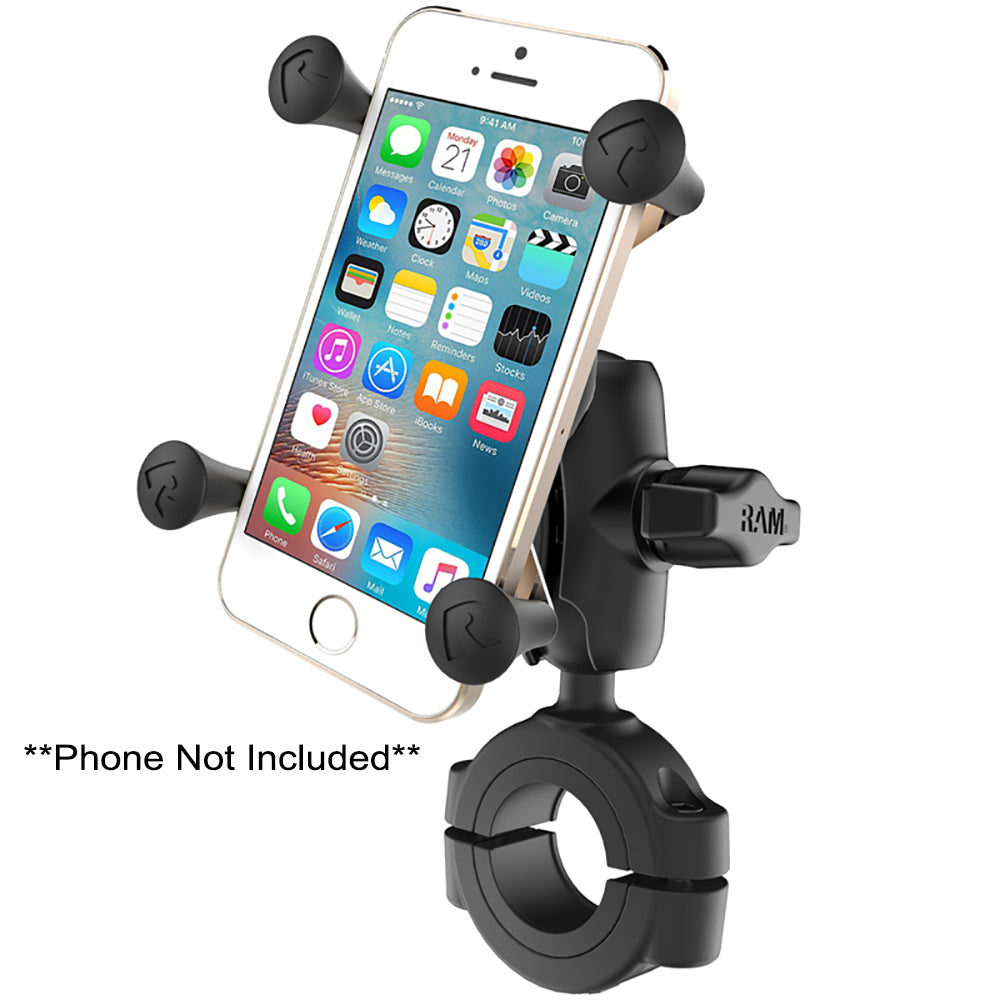 RAM Mount RAM Torque 1 18 1 12 Diameter HandlebarRail Base with B Size 1 Ball Short Arm and XGrip for Phones