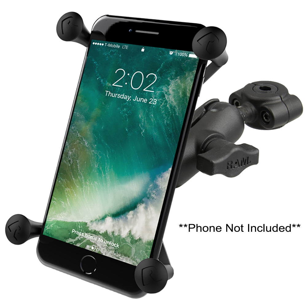 RAM Mount RAM Torque 38 58 Diameter Mini Rail Base with 1 Ball Short Arm and XGrip for Larger Phones