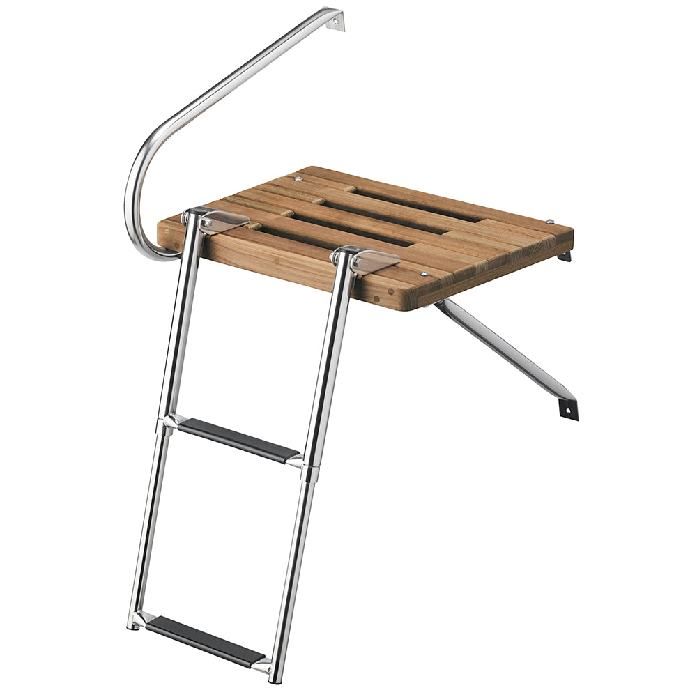 Whitecap Teak Swim Platform w2Step Telescoping Ladder fBoats wOutboard Motors