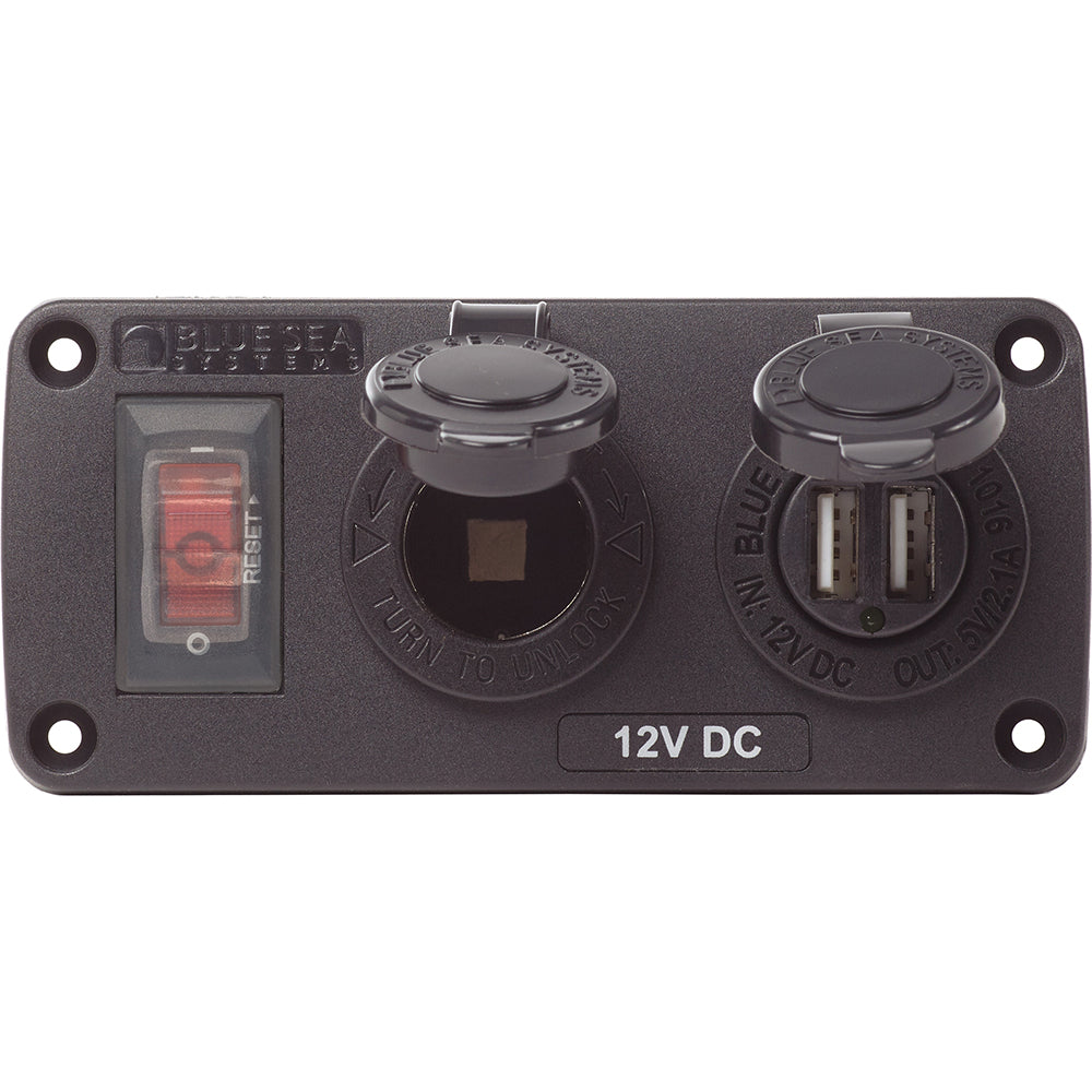 Blue Sea 4363 Water Resistant USB Accessory Panels 15A Circuit Breaker 12V Socket 21A Dual USB Charger