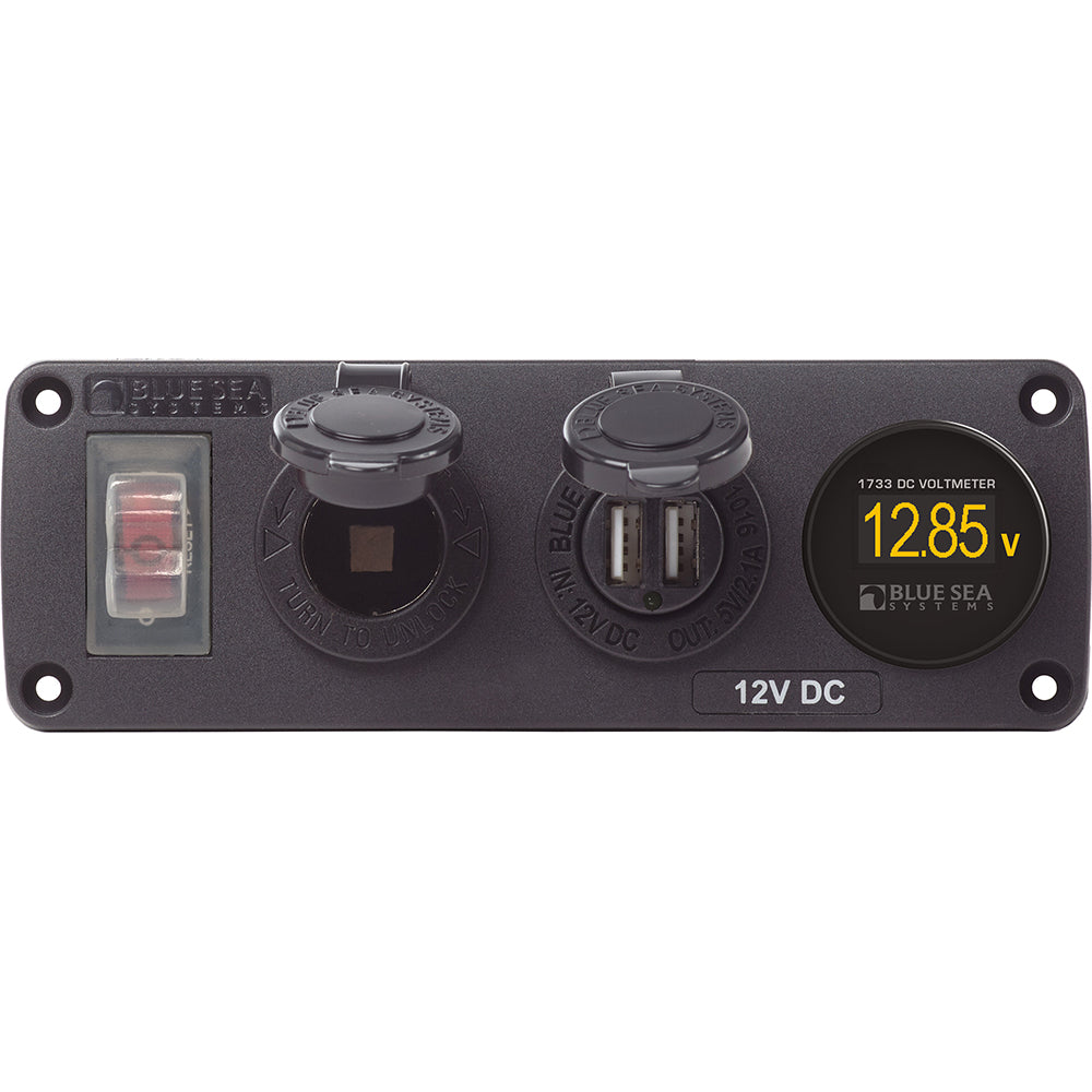 Blue Sea 4366 Water Resistant USB Accessory Panel Circuit Breaker 12V Socket Dual USB Charger Mini Voltmeter
