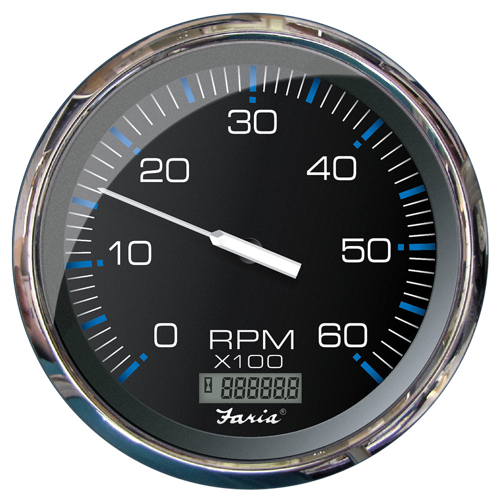 Faria Chesapeake Black 5 Tachometer wDigital Hourmeter 6000 RPM Gas Inboard