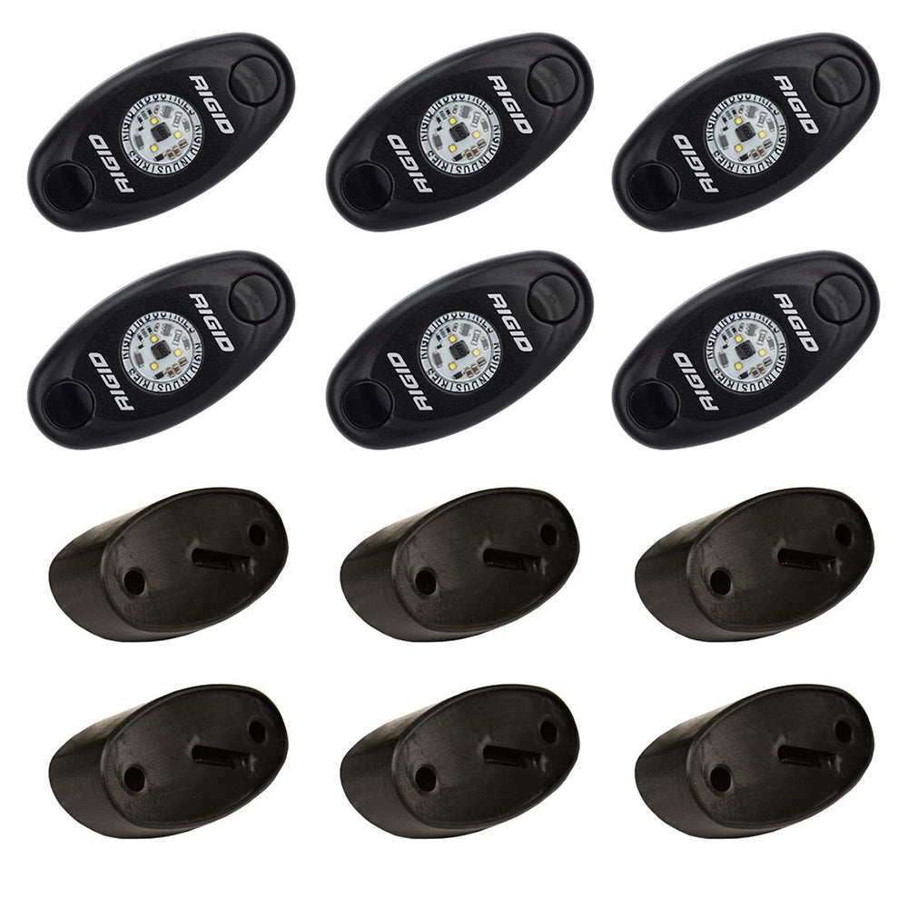 RIGID Industries ASeries Rock Light Kit 6 Cool White Lights Black