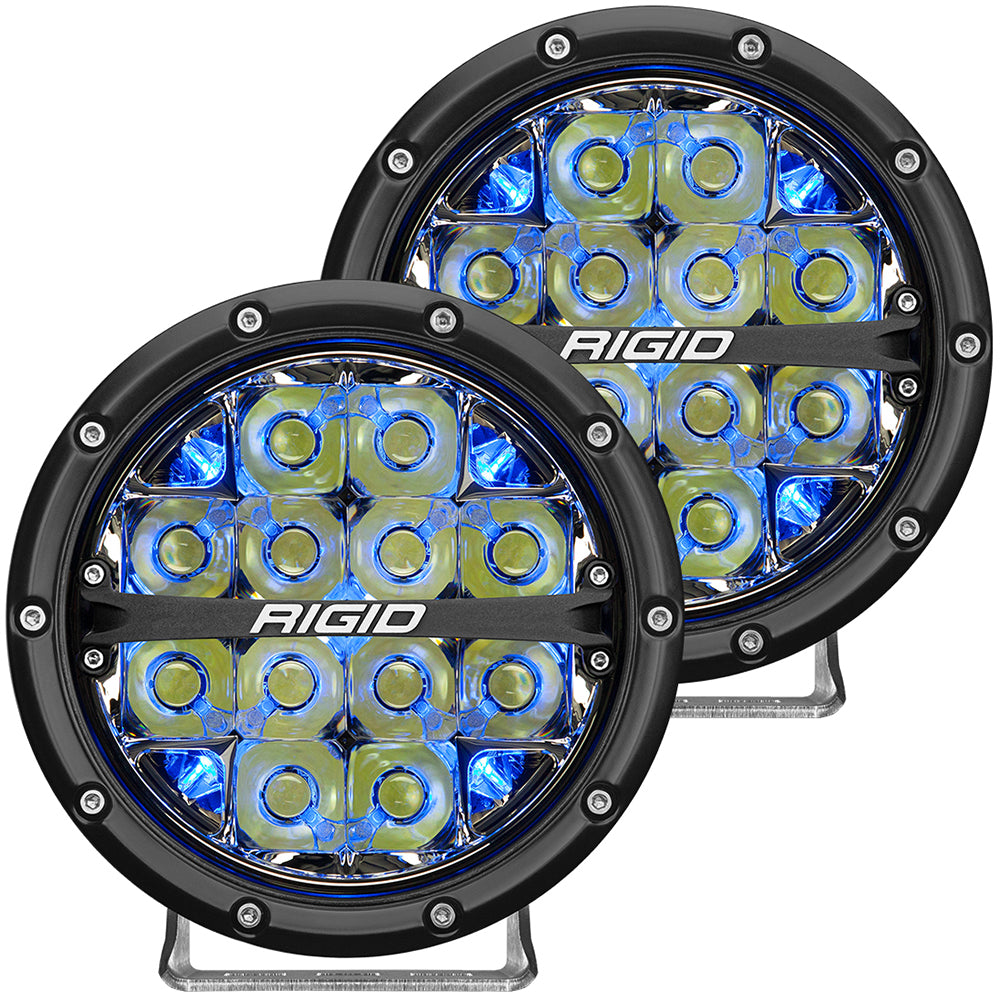 RIGID Industries 360Series 6 LED OffRoad Fog Light Drive Beam wBlue Backlight Black Housing
