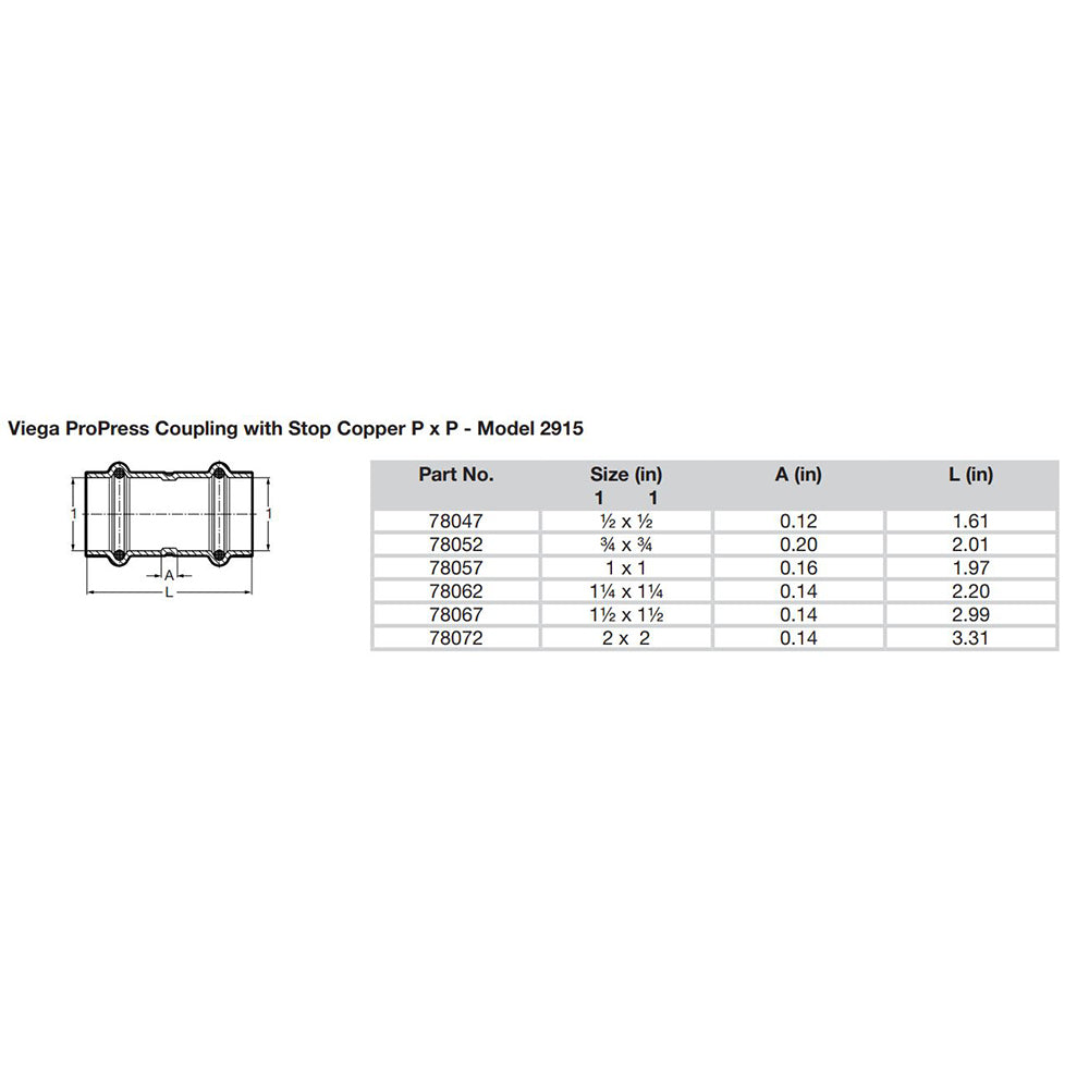 ProPress 112 Copper Coupling wStop Double Press Connection Smart Connect Technology