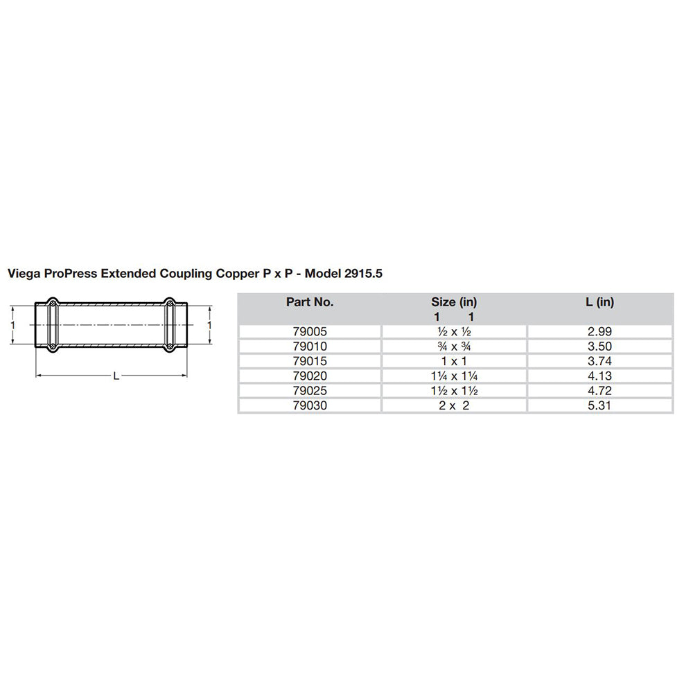 Viega ProPress 114 Extended Coupling wo Stop Double Press Connection Smart Connect Technology