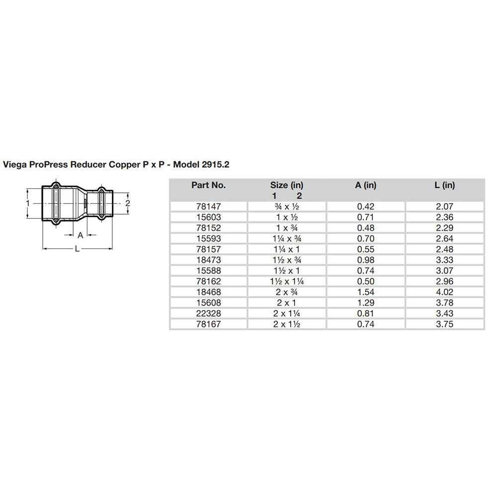 Viega ProPress 2 x 1 Copper Reducer Double Press Connection Smart Connect Technology