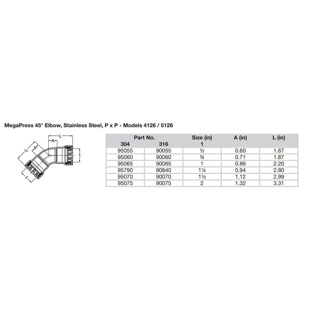 Viega MegaPress 12 45 Stainless Steel 304 Elbow Double Press Connection Smart Connect Technology