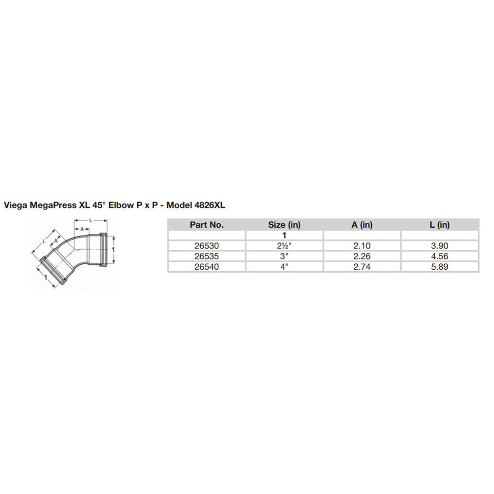 Viega MegaPress 212 45 Carbon Steel Elbow wFKM Double Press Connection Smart Connect Technology