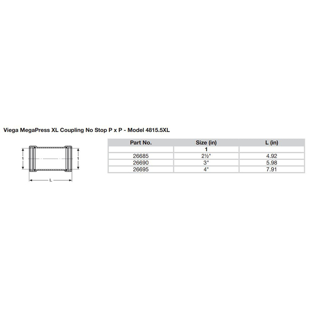 Viega MegaPress 4 Carbon Steel Coupling wo Stop wFMK Double Press Connection Smart Connect Technology