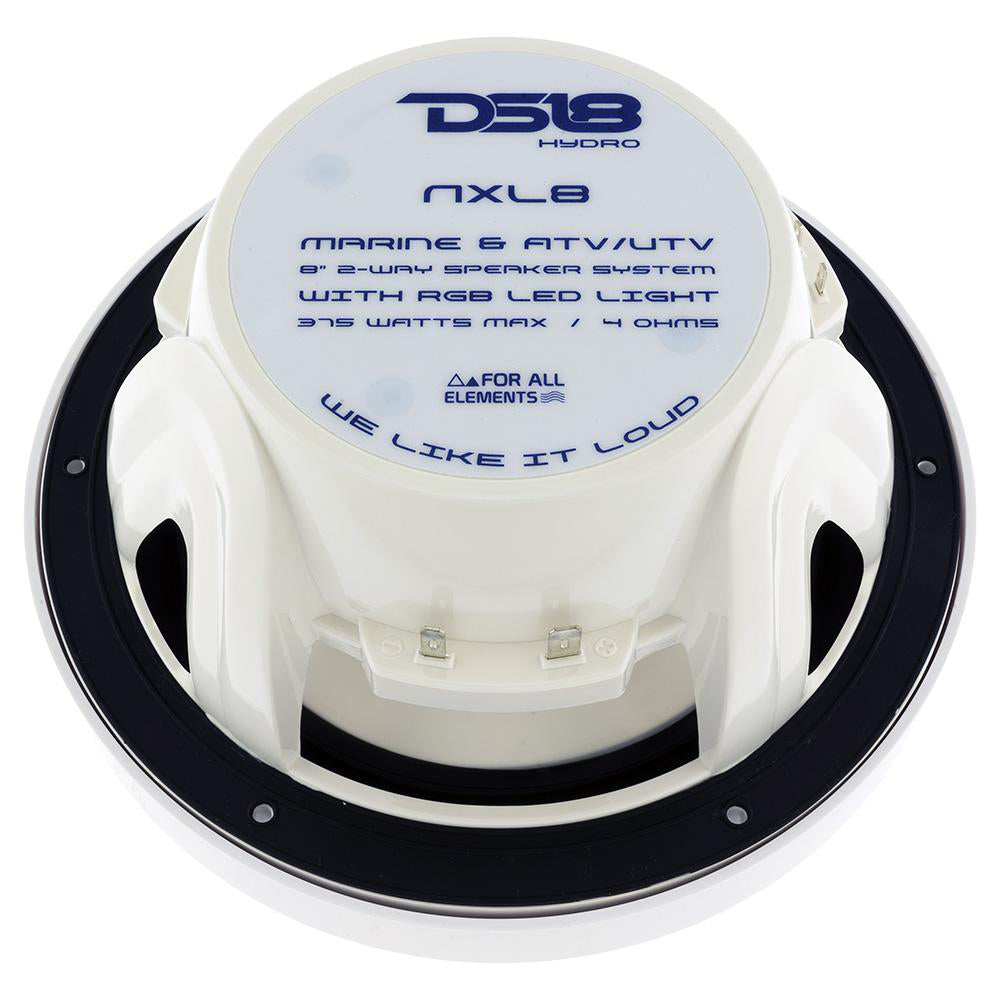 DS18 HYDRO 8 2Way Marine Speakers wRGB LED Lights 375W White