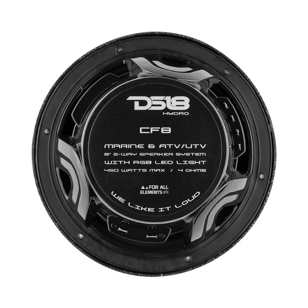 DS18 HYDRO 8 2Way Marine Speakers wRGB LED Lights 125W RMS 4Ohm Black Carbon Fiber