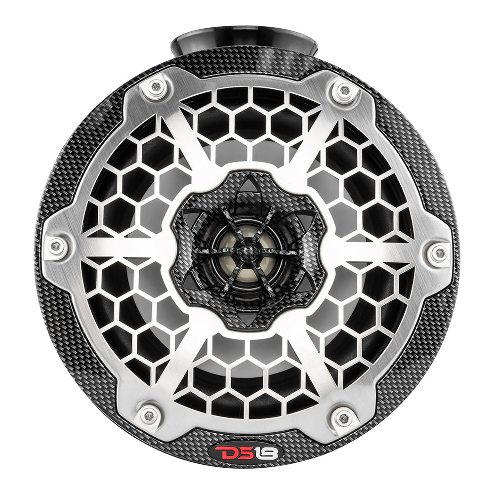 DS18 HYDRO 65 Compact Wakeboard Pod Tower Speaker wRGB LED Lights 375W Black Carbon Fiber