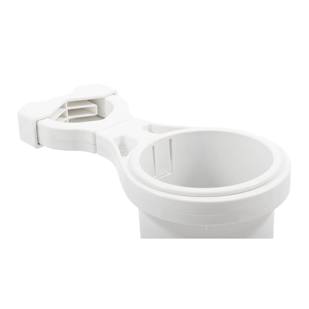 Camco ClampOn Rail Mounted Cup Holder Small for Up to 114 Rail White