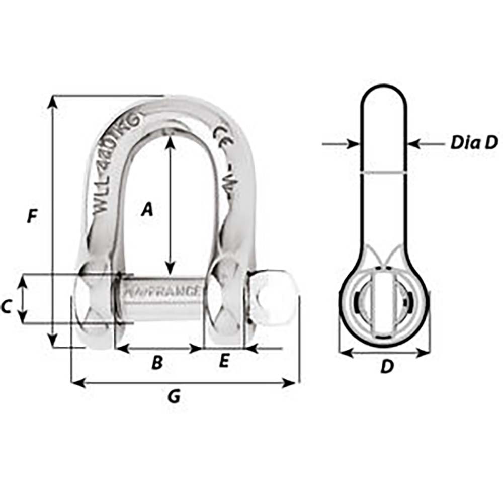 Wichard Captive Pin D Shackle Diameter 8mm 516