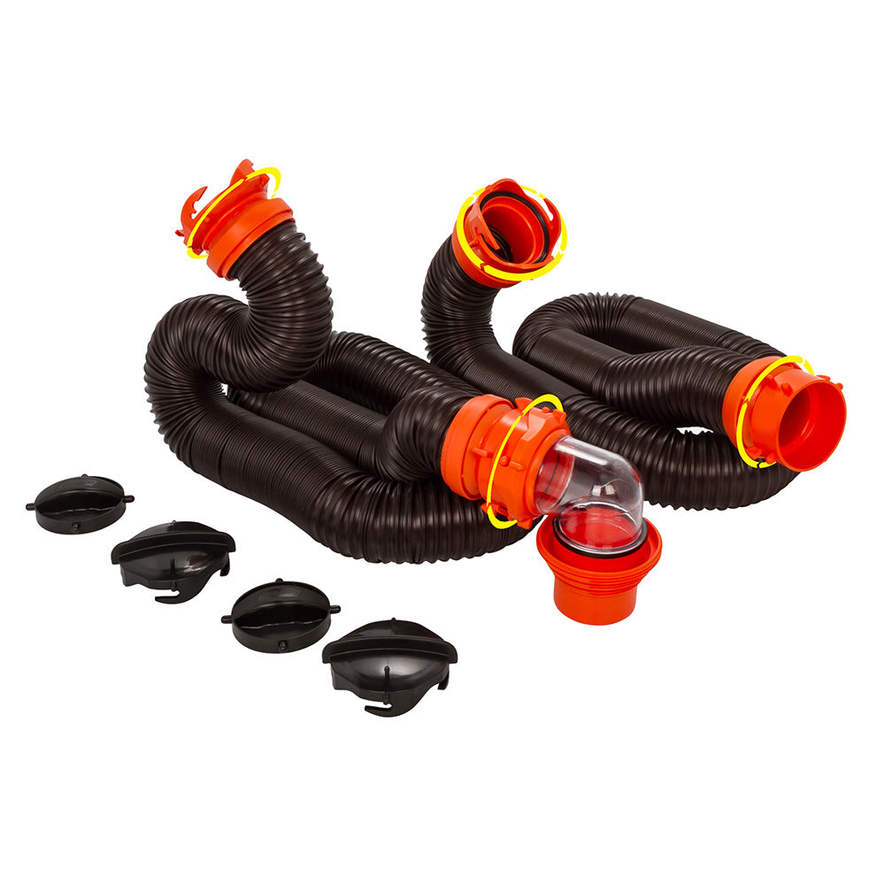 Camco RhinoFLEX 20 Sewer Hose Kit w4 In 1 Elbow Caps