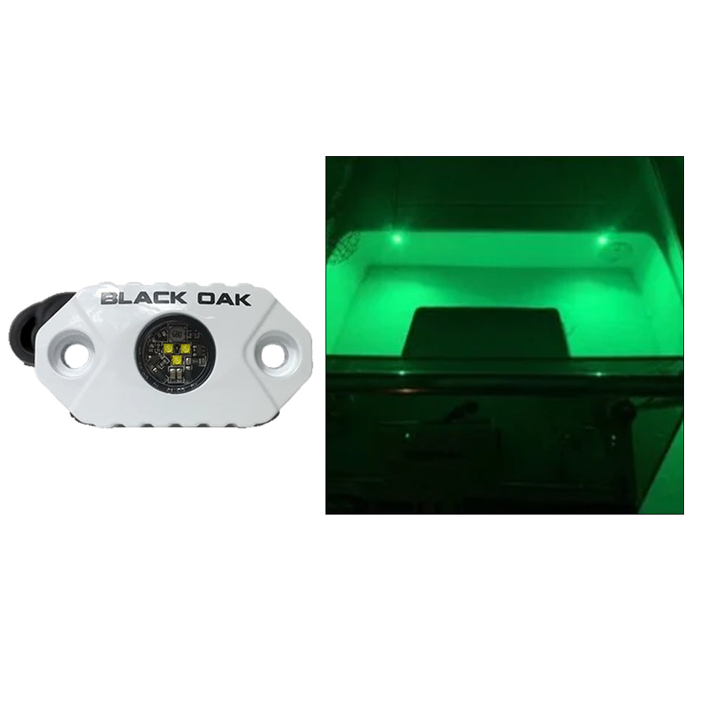 Black Oak Rock Accent Light Green LEDs White Housing