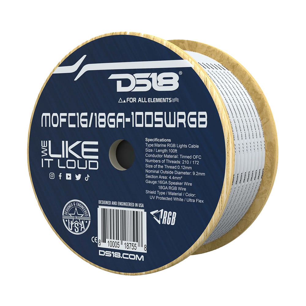 DS18 Marine Tinned OFC 18GA RGB Wire w16GA Speaker Wire 100 Spool