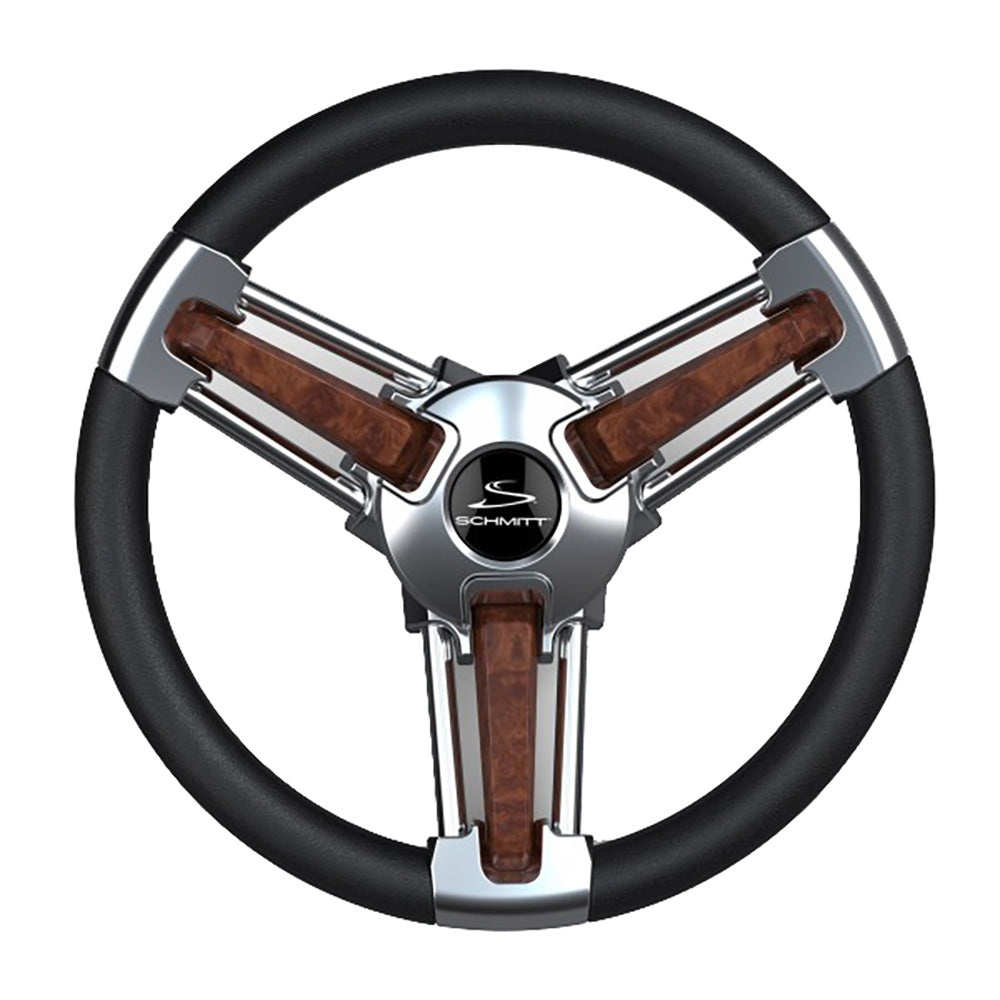 Schmitt Marine Burano Wheel 14 34 Tapered Shaft Burl Polyurethane wStainless Spoke Includes Center CapNut
