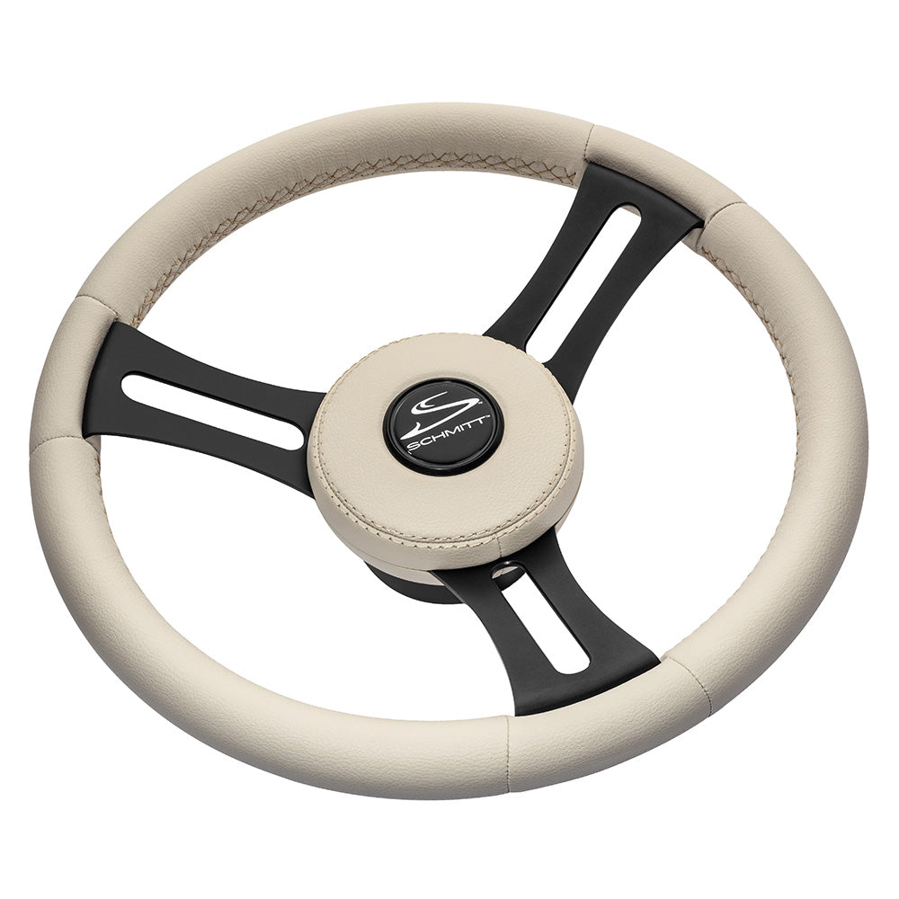 Schmitt Marine Torcello Elite 14 Wheel Beige Leather Cap White Stitching Black SS Spokes 34 Tapered Shaft