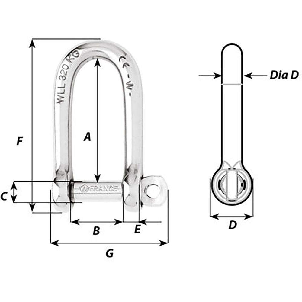 Wichard SelfLocking Long D Shackle 10mm Diameter 1332
