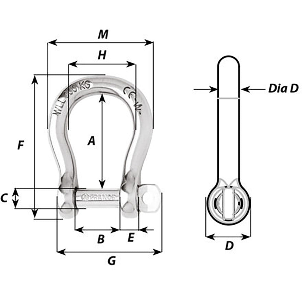 Wichard Not SelfLocking Bow Shackle 20mm Diameter 2532