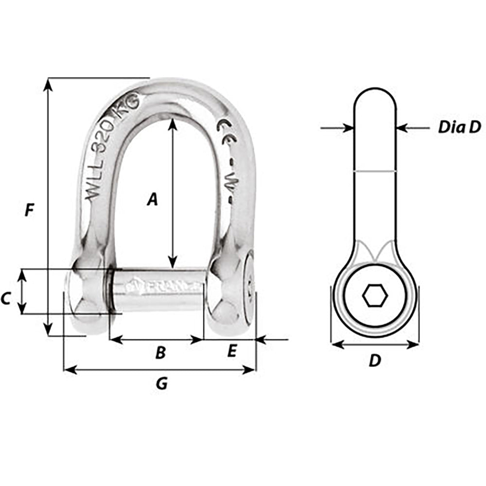 Wichard SelfLocking Allen Head Pin D Shackle 10mm Diameter 1332